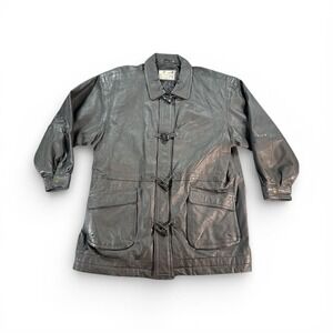 Property‎ Jacket Mens XL Black Genuine Leather Toggle Coat Parka Quilted Lined